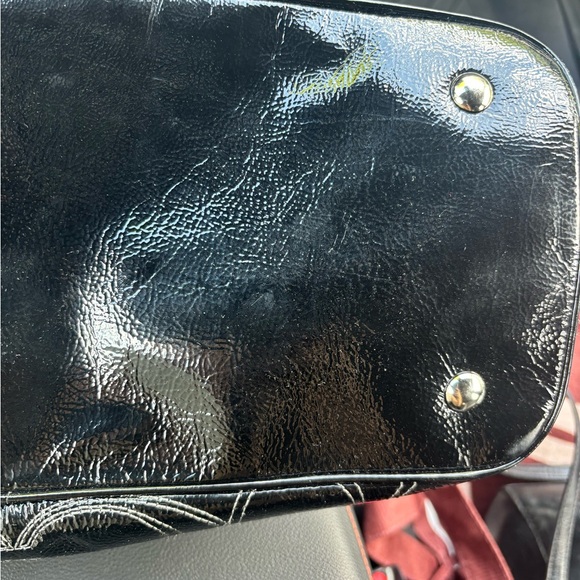 Coach F19215 Black Patent Leather Logo Kiss lock Carryall Purse Bag Stitched C - Picture 6 of 7